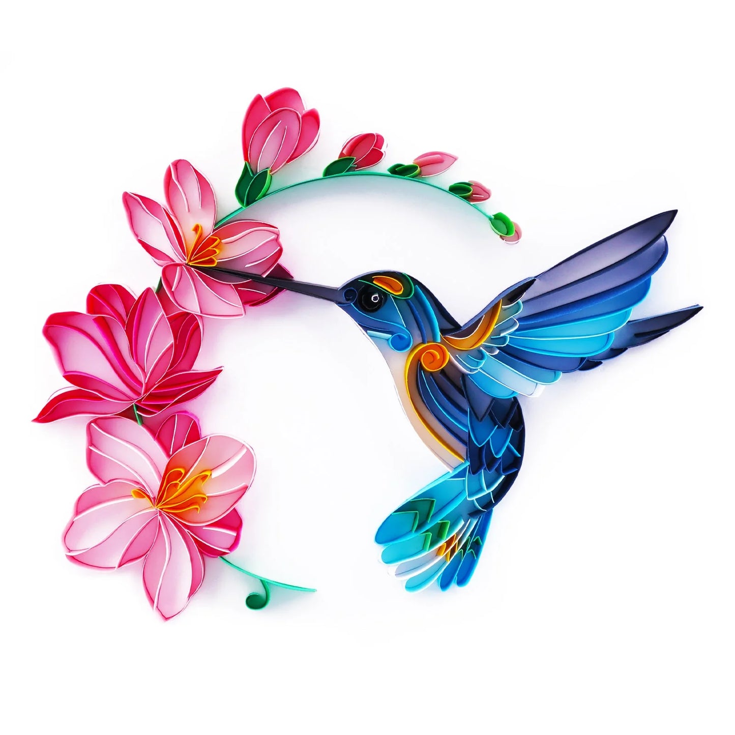 Kolibri mit Blumen - Quilling Komplettset