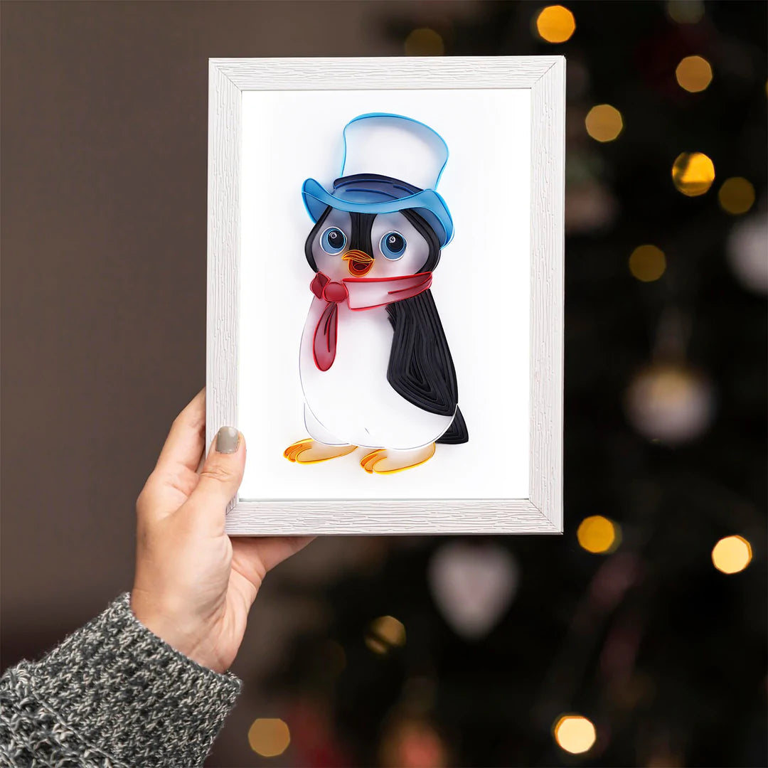 Pinguin mit Hut - Quilling Komplettset